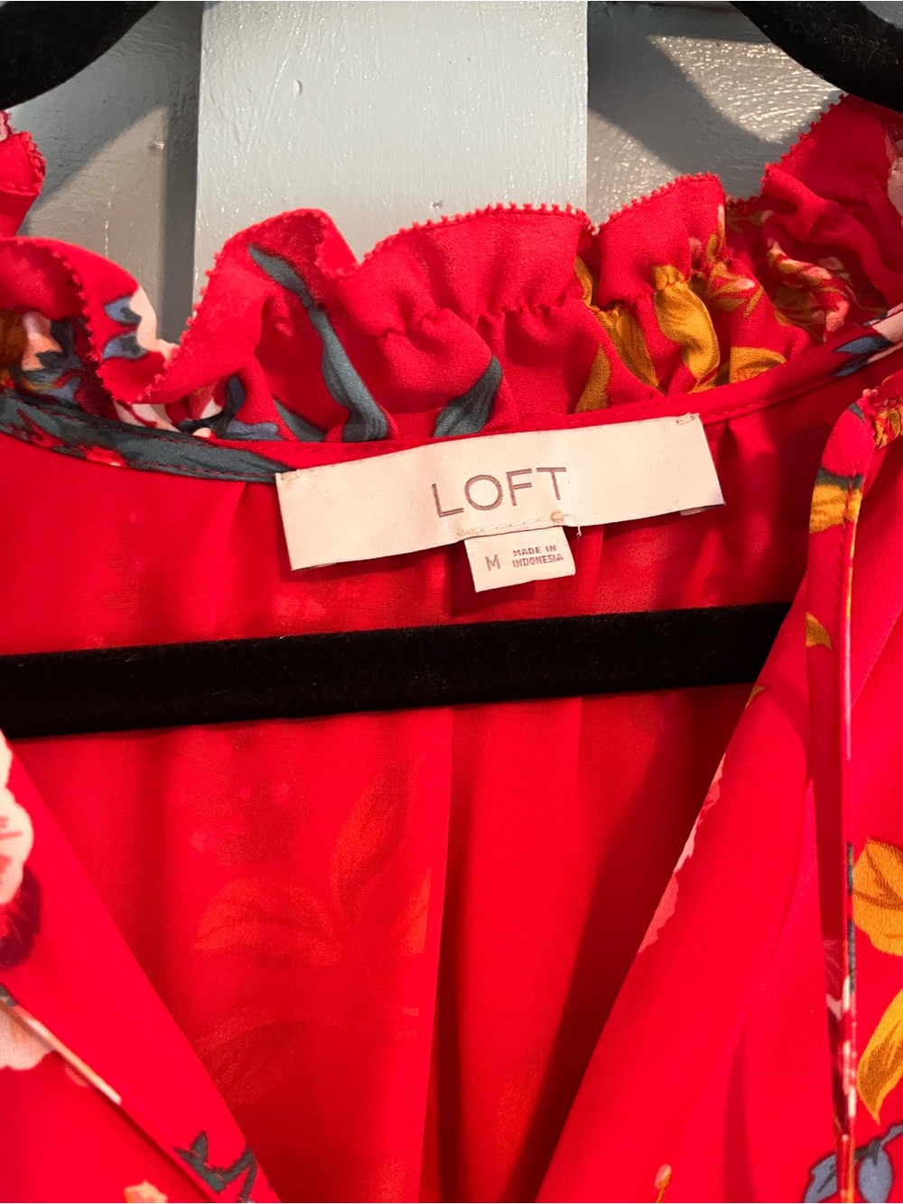 LOFT Red Floral Ruffle-Smock Mini Dress - Picture 3 of 5